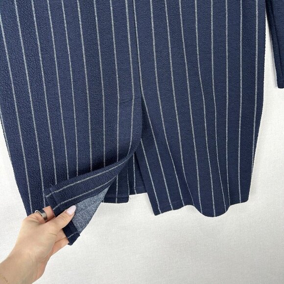 Harlyn Anthro Womens Jacket Extra Small Blue Pinstripe Longline Blazer Cardigan - Picture 13 of 16